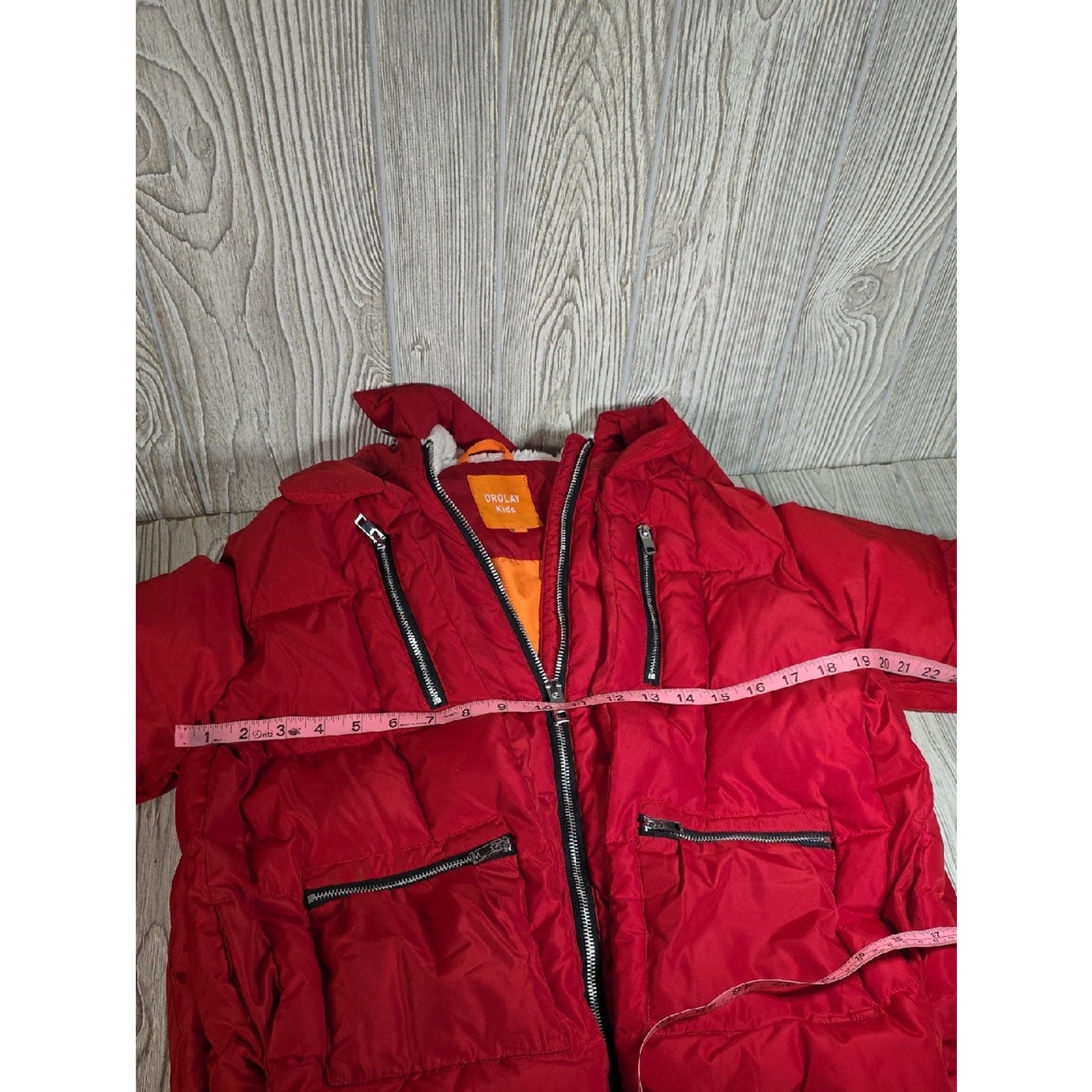Orolay Thickened Down Red Puffer Jacket With Hood Kids Size Small — image 7 of 8